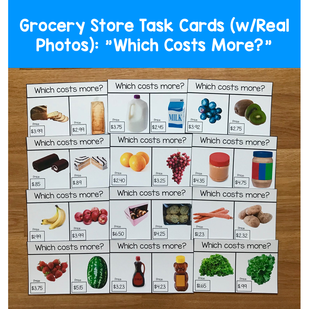 Grocery Store Task Cards (w/Real Photos):  "Which Costs More?"
