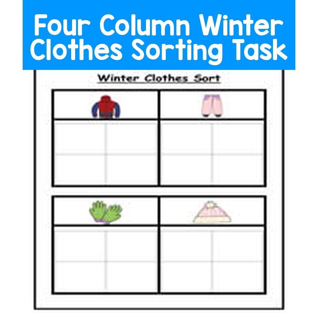 Four Column Winter Clothes Sorting Task