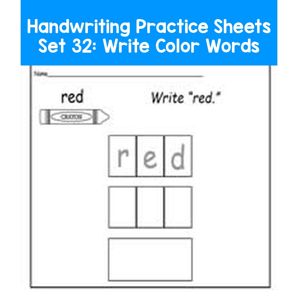 Handwriting Practice Sheets Set 32:  Write Color Words