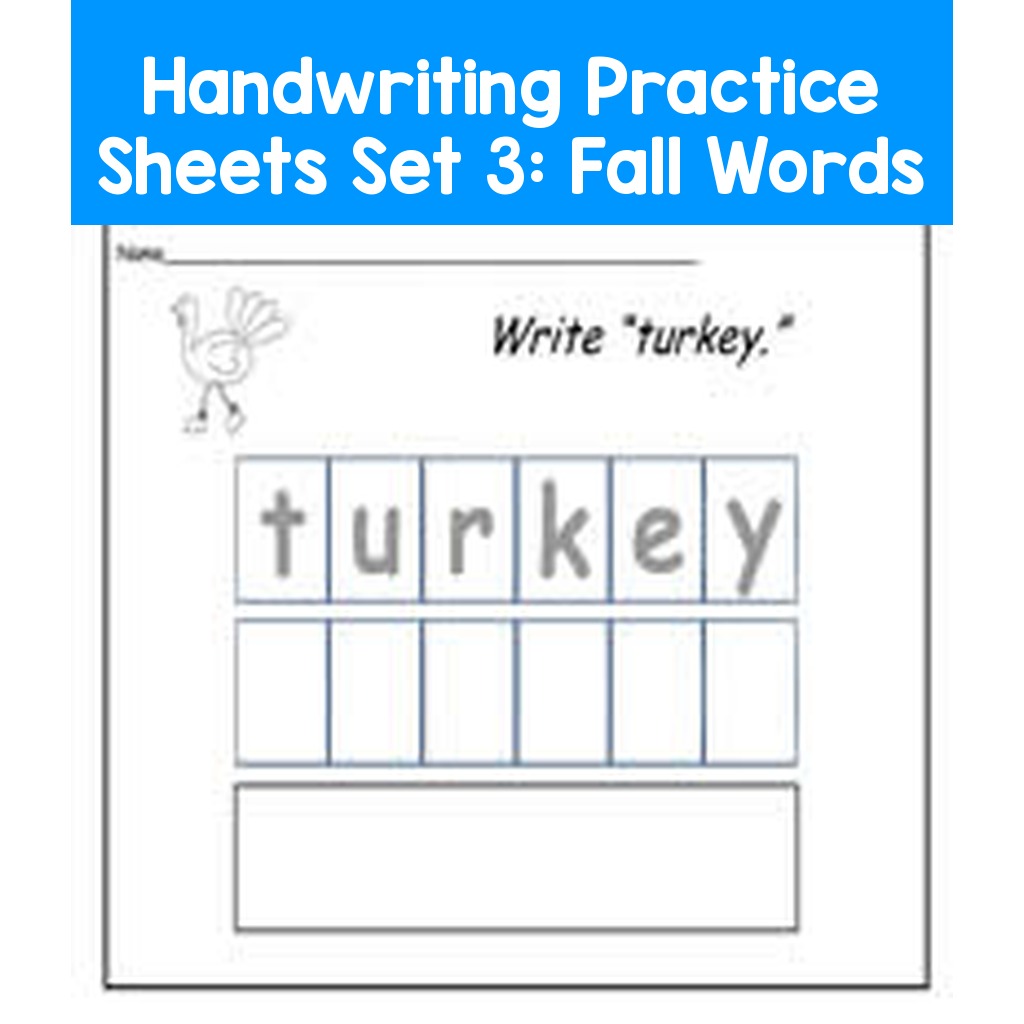 Handwriting Practice Sheets Set 3:  Fall Words
