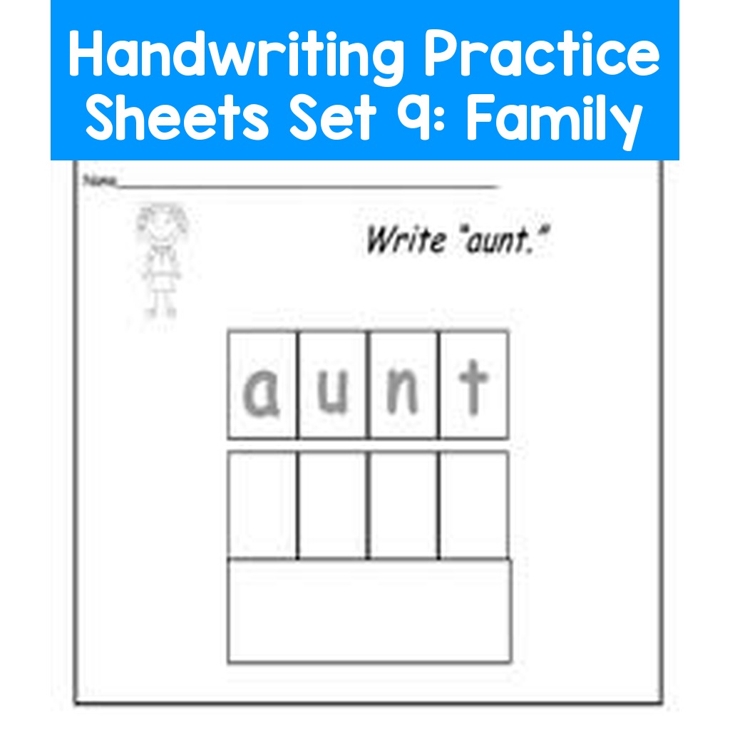 Handwriting Practice Sheets Set  9:  Family