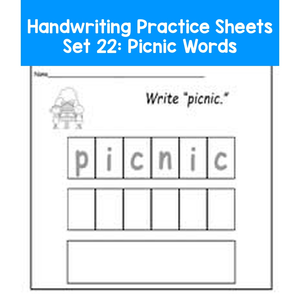 Handwriting Practice Sheets Set 22: Picnic Words
