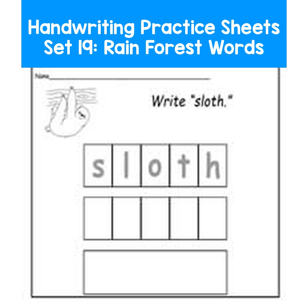 Handwriting Practice Sheets Set 19:  Rain Forest Words
