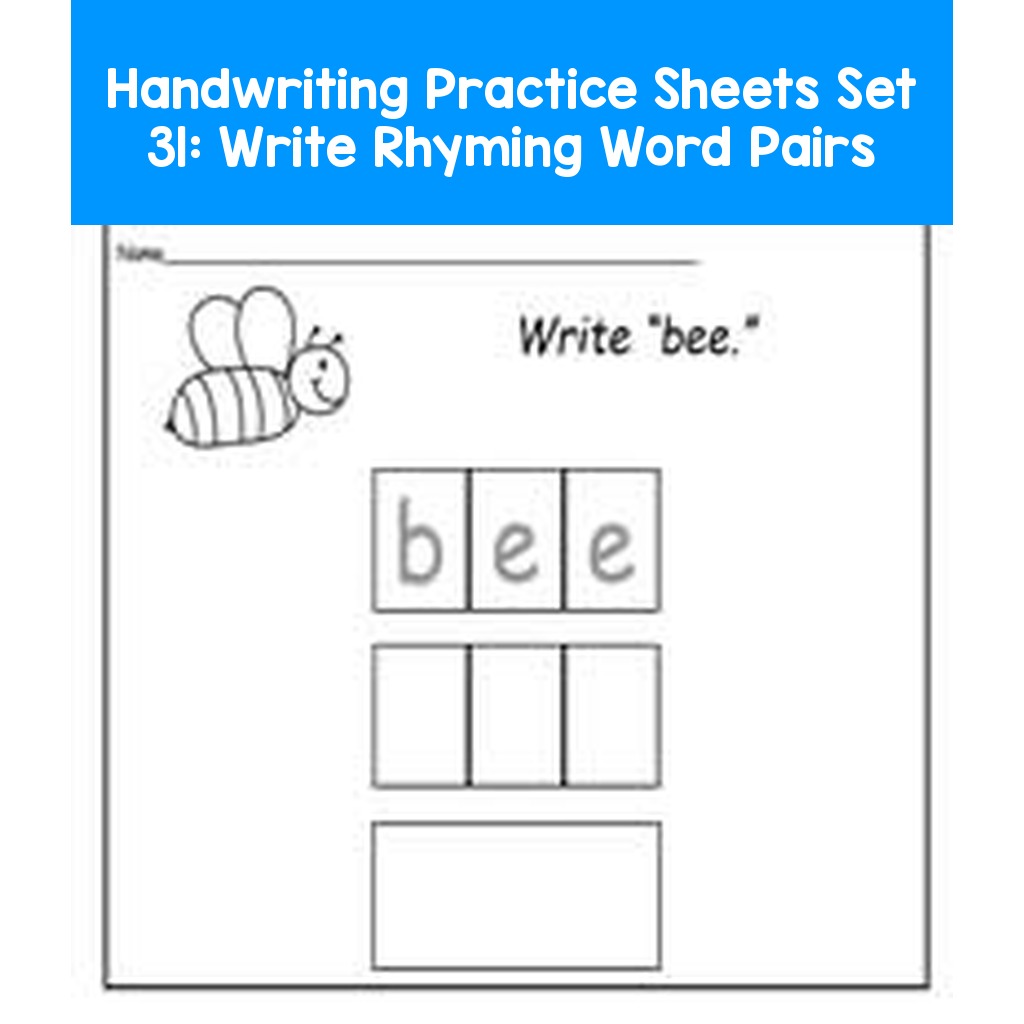 Handwriting Practice Sheets Set 31:  Write Rhyming Word Pairs